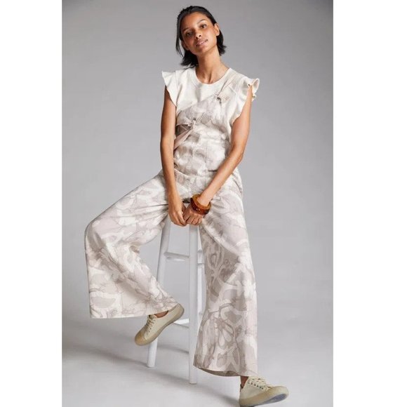 New Anthropologie Maeve Wide-Leg Overalls - cream